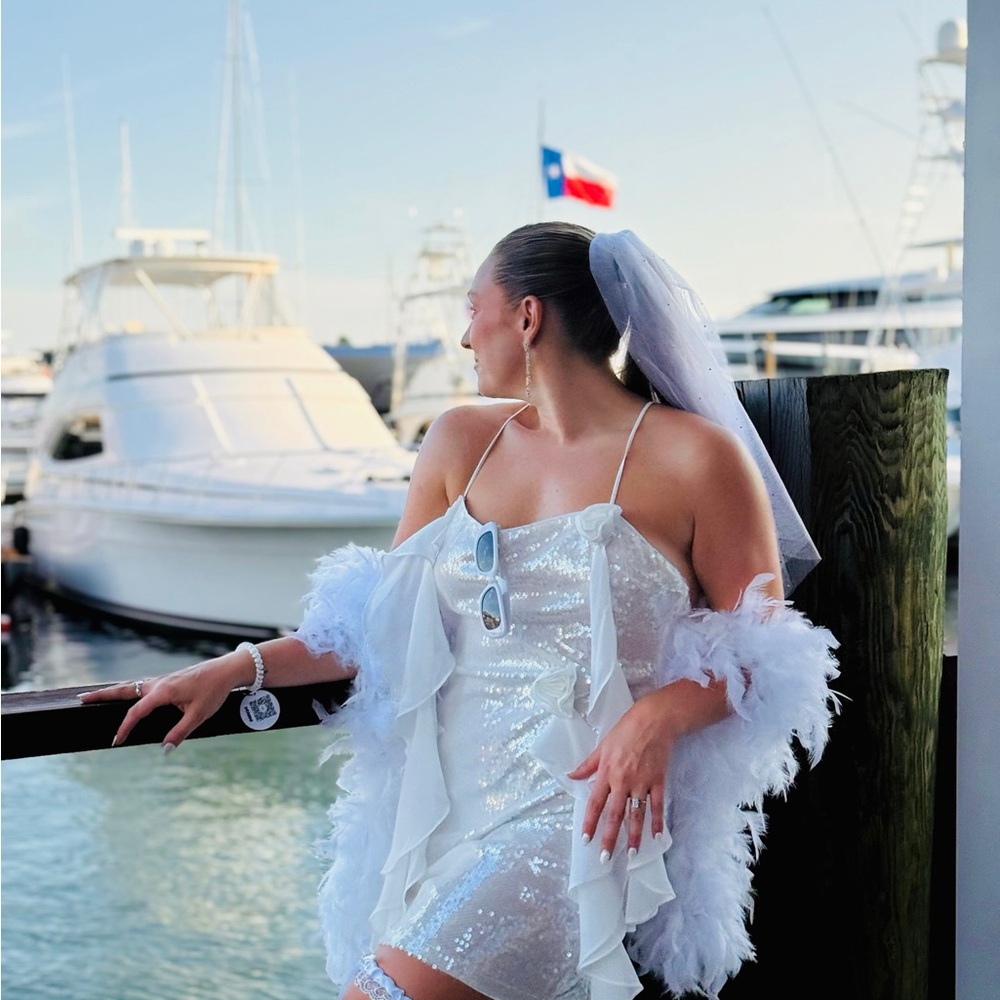 White Sequin Dress with 3D Roses